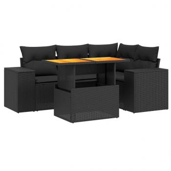 5-tlg. Garten-Sofagarnitur mit Kissen Schwarz Poly Rattan