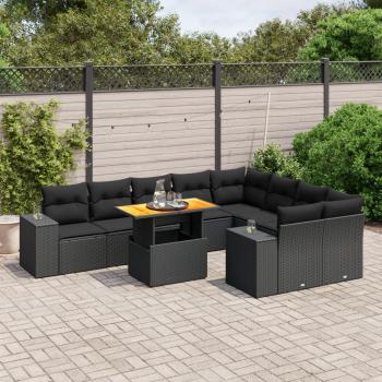 ARDEBO.de - 10-tlg. Garten-Sofagarnitur mit Kissen Schwarz Poly Rattan