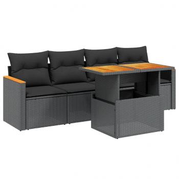 5-tlg. Garten-Sofagarnitur mit Kissen Schwarz Poly Rattan