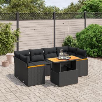 ARDEBO.de - 7-tlg. Garten-Sofagarnitur mit Kissen Schwarz Poly Rattan