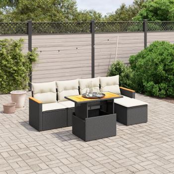 ARDEBO.de - 6-tlg. Garten-Sofagarnitur mit Kissen Schwarz Poly Rattan