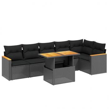 7-tlg. Garten-Sofagarnitur mit Kissen Schwarz Poly Rattan