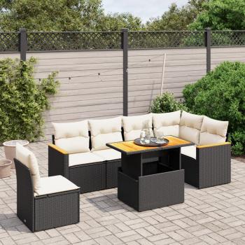 ARDEBO.de - 7-tlg. Garten-Sofagarnitur mit Kissen Schwarz Poly Rattan