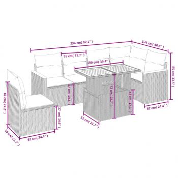 7-tlg. Garten-Sofagarnitur mit Kissen Schwarz Poly Rattan