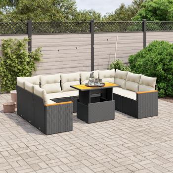 ARDEBO.de - 10-tlg. Garten-Sofagarnitur mit Kissen Schwarz Poly Rattan