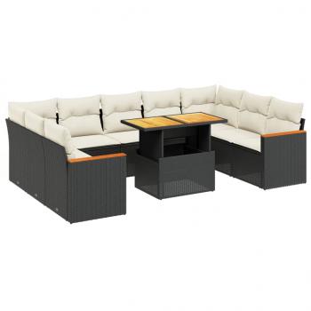 10-tlg. Garten-Sofagarnitur mit Kissen Schwarz Poly Rattan