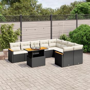 ARDEBO.de - 10-tlg. Garten-Sofagarnitur mit Kissen Schwarz Poly Rattan