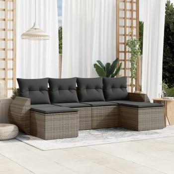 ARDEBO.de - 6-tlg. Garten-Sofagarnitur mit Kissen Grau Poly Rattan