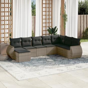 ARDEBO.de - 8-tlg. Garten-Sofagarnitur mit Kissen Grau Poly Rattan