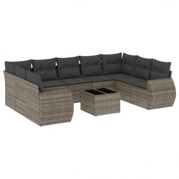 10-tlg. Garten-Sofagarnitur mit Kissen Grau Poly Rattan