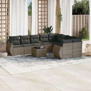 ARDEBO.de - 10-tlg. Garten-Sofagarnitur mit Kissen Grau Poly Rattan