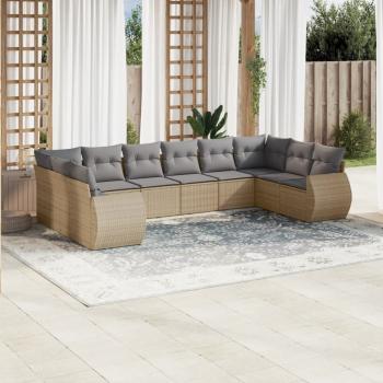 ARDEBO.de - 10-tlg. Garten-Sofagarnitur mit Kissen Beige Poly Rattan