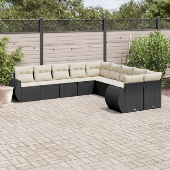 ARDEBO.de - 10-tlg. Garten-Sofagarnitur mit Kissen Schwarz Poly Rattan