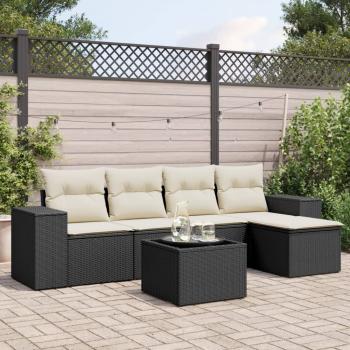 ARDEBO.de - 6-tlg. Garten-Sofagarnitur mit Kissen Schwarz Poly Rattan