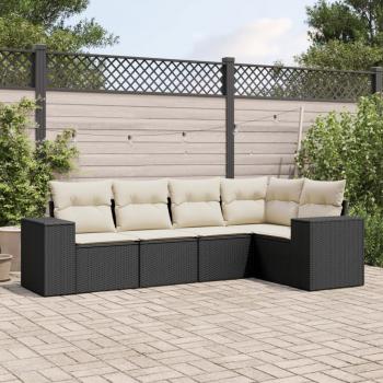 ARDEBO.de - 5-tlg. Garten-Sofagarnitur mit Kissen Schwarz Poly Rattan