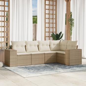 ARDEBO.de - 5-tlg. Garten-Sofagarnitur mit Kissen Beige Poly Rattan