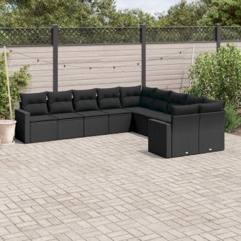 ARDEBO.de - 10-tlg. Garten-Sofagarnitur mit Kissen Schwarz Poly Rattan