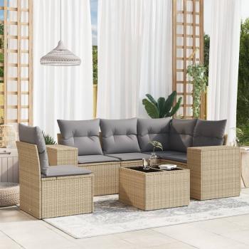 ARDEBO.de - 6-tlg. Garten-Sofagarnitur mit Kissen Beige Poly Rattan