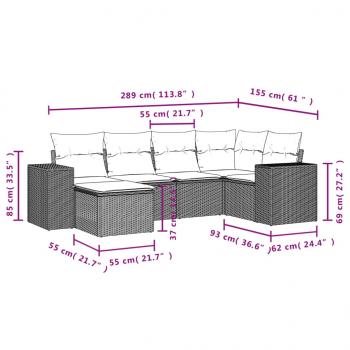 6-tlg. Garten-Sofagarnitur mit Kissen Schwarz Poly Rattan