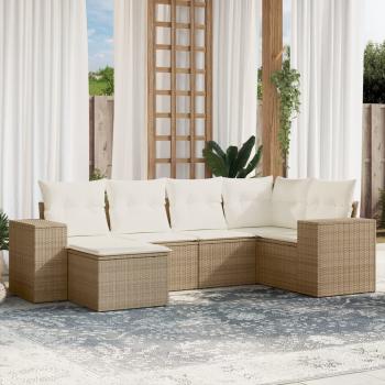 ARDEBO.de - 6-tlg. Garten-Sofagarnitur mit Kissen Beige Poly Rattan