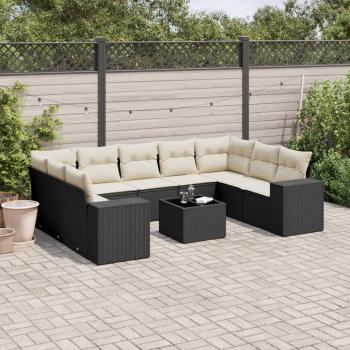 ARDEBO.de - 10-tlg. Garten-Sofagarnitur mit Kissen Schwarz Poly Rattan