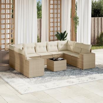 ARDEBO.de - 10-tlg. Garten-Sofagarnitur mit Kissen Beige Poly Rattan