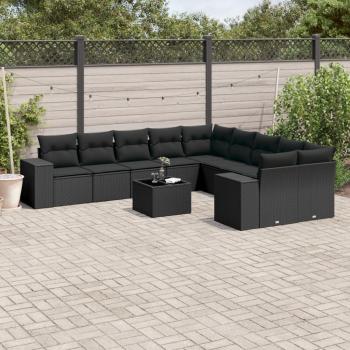 ARDEBO.de - 11-tlg. Garten-Sofagarnitur mit Kissen Schwarz Poly Rattan