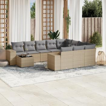 ARDEBO.de - 11-tlg. Garten-Sofagarnitur mit Kissen Beige Poly Rattan