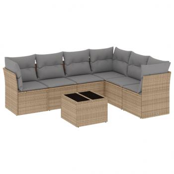 7-tlg. Garten-Sofagarnitur mit Kissen Beige Poly Rattan