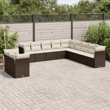 ARDEBO.de - 11-tlg. Garten-Sofagarnitur mit Kissen Braun Poly Rattan