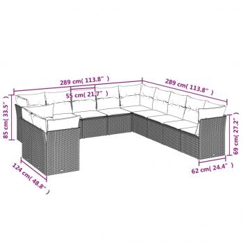 11-tlg. Garten-Sofagarnitur mit Kissen Braun Poly Rattan