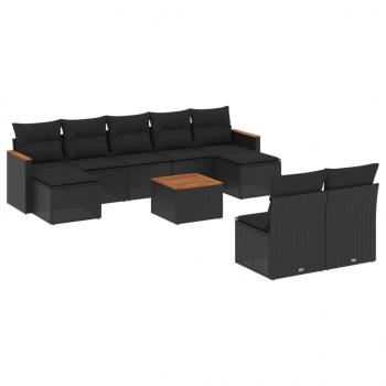 10-tlg. Garten-Sofagarnitur mit Kissen Schwarz Poly Rattan