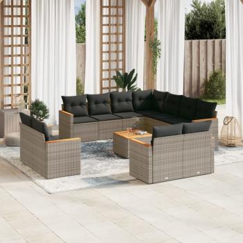 ARDEBO.de - 12-tlg. Garten-Sofagarnitur mit Kissen Grau Poly Rattan