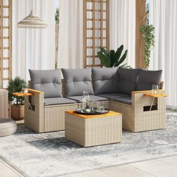 ARDEBO.de - 5-tlg. Garten-Sofagarnitur mit Kissen Beige Poly Rattan