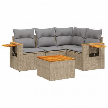 5-tlg. Garten-Sofagarnitur mit Kissen Beige Poly Rattan