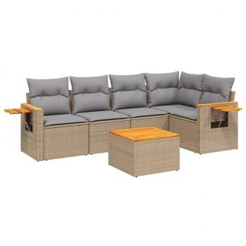 6-tlg. Garten-Sofagarnitur mit Kissen Beige Poly Rattan