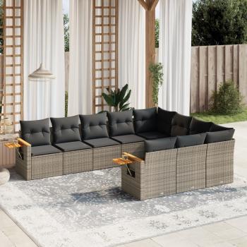 ARDEBO.de - 10-tlg. Garten-Sofagarnitur mit Kissen Grau Poly Rattan