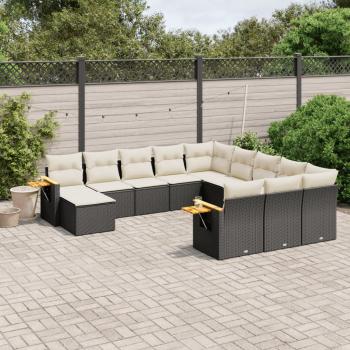 ARDEBO.de - 11-tlg. Garten-Sofagarnitur mit Kissen Schwarz Poly Rattan