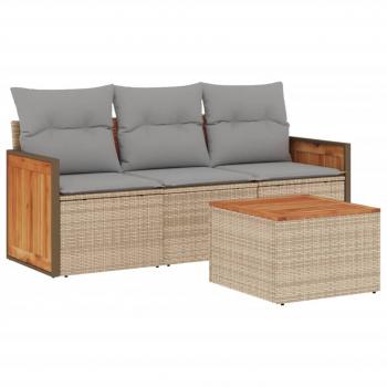 4-tlg. Garten-Sofagarnitur mit Kissen Beige Poly Rattan