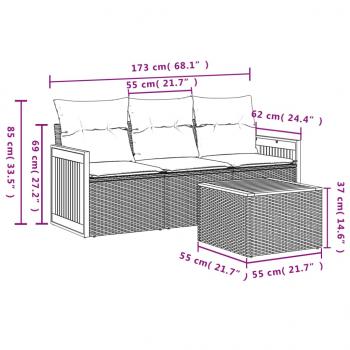 4-tlg. Garten-Sofagarnitur mit Kissen Beige Poly Rattan