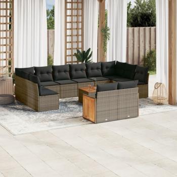 ARDEBO.de - 13-tlg. Garten-Sofagarnitur mit Kissen Grau Poly Rattan