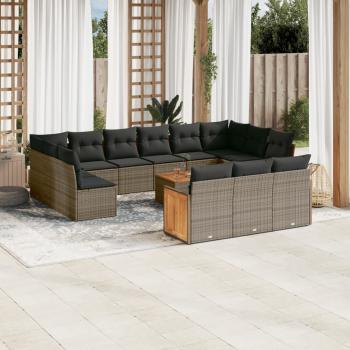 ARDEBO.de - 14-tlg. Garten-Sofagarnitur mit Kissen Grau Poly Rattan