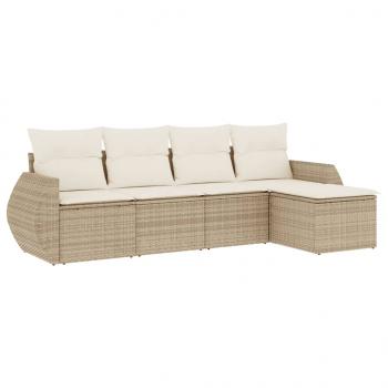 5-tlg. Garten-Sofagarnitur mit Kissen Beige Poly Rattan