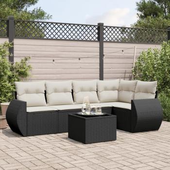 ARDEBO.de - 6-tlg. Garten-Sofagarnitur mit Kissen Schwarz Poly Rattan