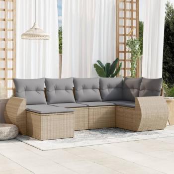 ARDEBO.de - 6-tlg. Garten-Sofagarnitur mit Kissen Beige Poly Rattan