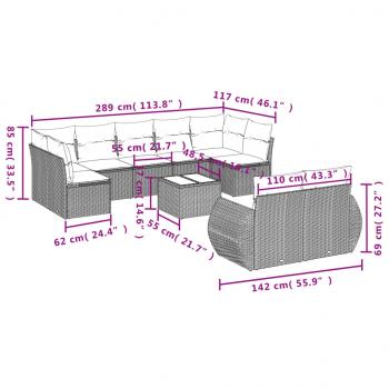 10-tlg. Garten-Sofagarnitur mit Kissen Beige Poly Rattan