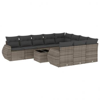 11-tlg. Garten-Sofagarnitur mit Kissen Grau Poly Rattan