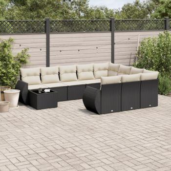 ARDEBO.de - 11-tlg. Garten-Sofagarnitur mit Kissen Schwarz Poly Rattan