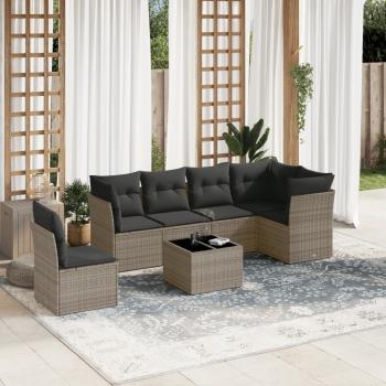 ARDEBO.de - 7-tlg. Garten-Sofagarnitur mit Kissen Grau Poly Rattan