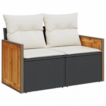 3-tlg. Garten-Sofagarnitur mit Kissen Schwarz Poly Rattan